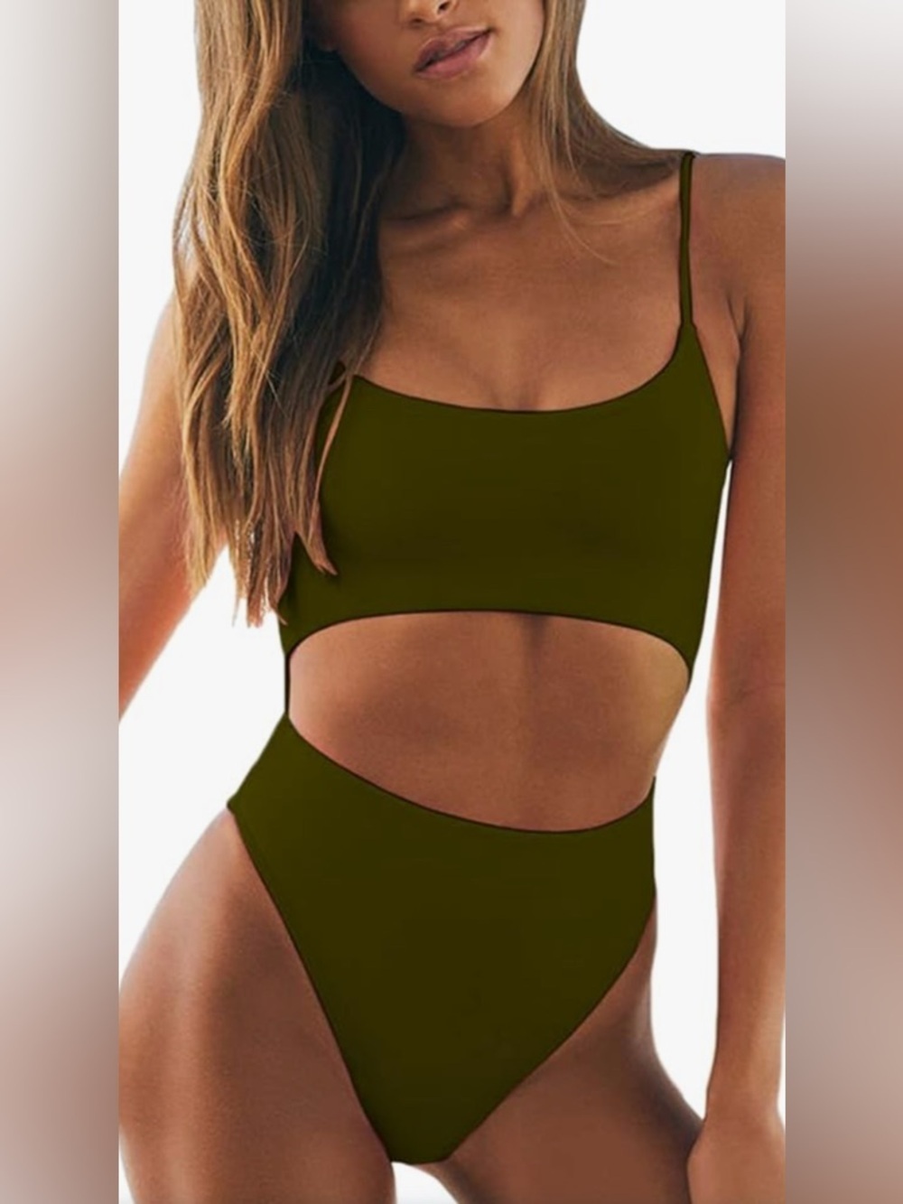 Olive Cut-Out One-Piece Swimsuit - Women Swim